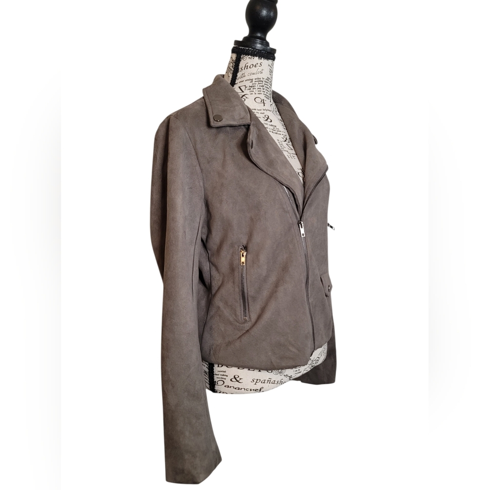 Solitaire by Ravi Khosla Grey Faux Suede Jacket Size M - Picture 2 of 11